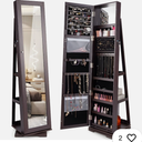 360° Rotatable 2-in-1 Lockable Jewelry Organizer Cabinet With Full-Length Mirror