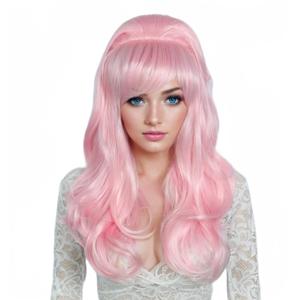 Linfairy Long Wavy Pink Wig Big Bouffant Beehive Wigs for Women fits 50s 80s Costume