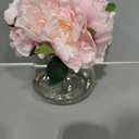 Hollyone Pink Peonies Artificial Flowers with Vase Faux Flowers Peony Fake Flowers Silk Flower Arrangements in Glass Vase with Faux Water for Home Decor Bathroom Table Centerpiece Shelf Decorations