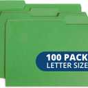 Blue Summit Supplies File Folder, 1/3 Cut Tab, Letter Size, Green, Great for Organizing and Easy File Storage, 100 Per Box