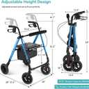 Ambliss Rollator Walker with Seat & Tray - 300 lbs Capacity, 8" All-Terrain Puncture-Proof Wheels, Detachable Front Tray for Dining, Dual Height Adjustable, Lightweight Folding Walker for Seniors