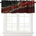 Red Marble Valance Curtain, Abstract Burgundy Maroon Marble Modern Luxury Vintage Black Red Gold Texture Print Blackout Short Window Drape for Kitchen Bedroom Living Room, 54x18inch