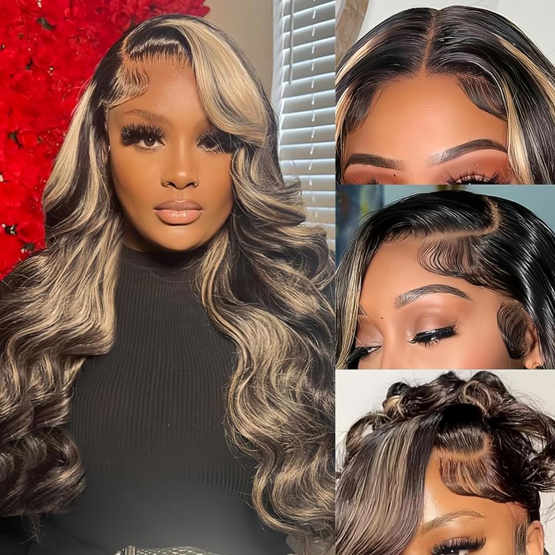 Ombre Lace Front Wig 13x4 HD Lace Front Wigs Glueless Wigs Human Hair Pre Plucked 1B/27 With Baby Hair 180% Density Highlight Body Wave Lace Frontal Wigs 18 Inch