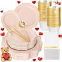 WDF 175Pcs Pink Plastic Plates - Pink and Gold Plates Disposable 25guest Plastic Dinnerware Ideal for Tea Party/Bridal Shower/Wedding/Baby Shower/Valentine's Day