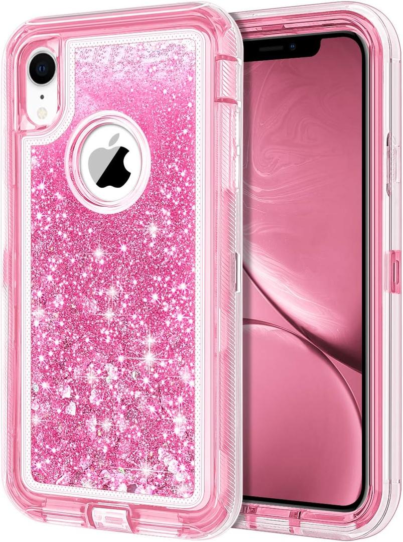 JAKPAK for iPhone XR Case Glitter Bling Sparkle iPhone XR Case for Girls Women Heavy Duty Shockproof Full Body Protective Phone Cover for iPhone 10R 6.1inch - Pink
