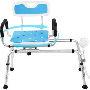 Sliding Shower Chair Tub Transfer Bench with Swivel Seat-Adjustable Height, Padded Armrests & Non-Slip Feet - Shower Chair for Inside Tub, Ideal for Seniors & Disabled (20"D x35"W x(31-36)"H)