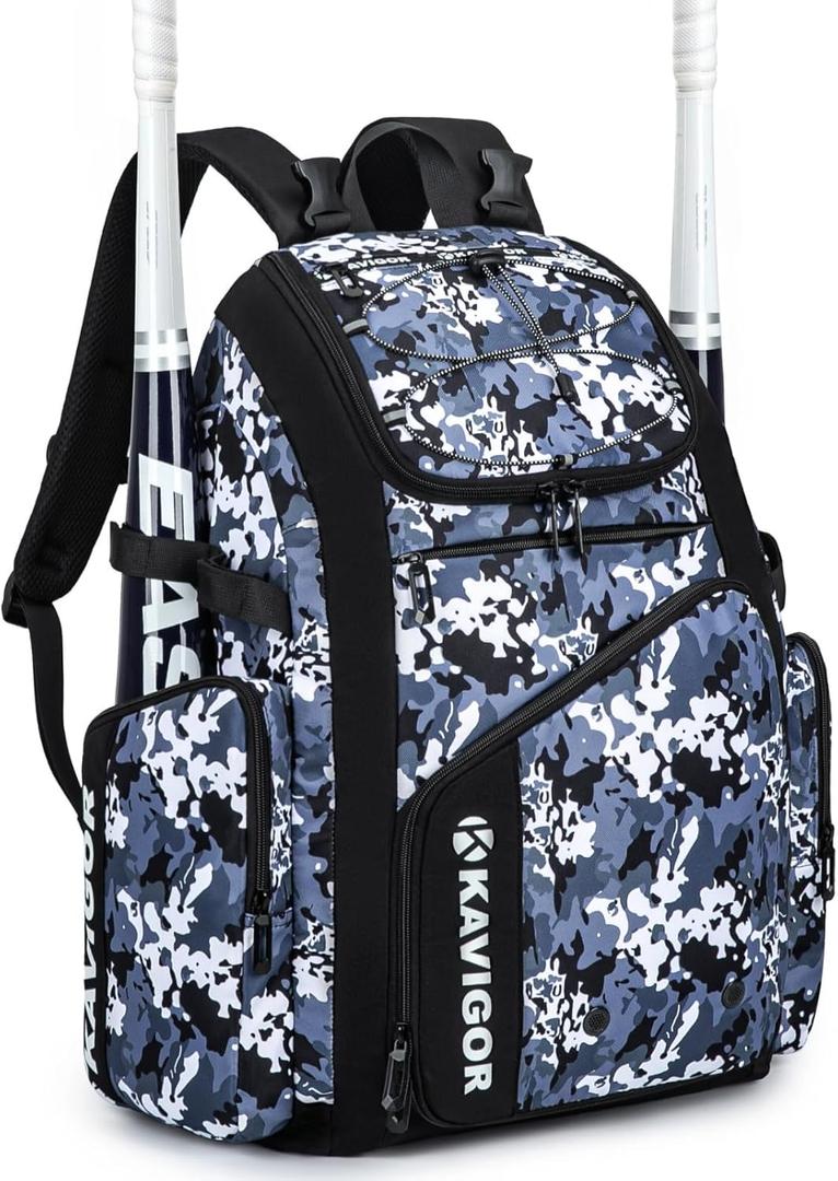Baseball Bag for Youth and Adult, Softball Bag 50L Large Capacity Holds 4 Bats, Equipment Backpack with Shoes Compartment (Blue Camo)