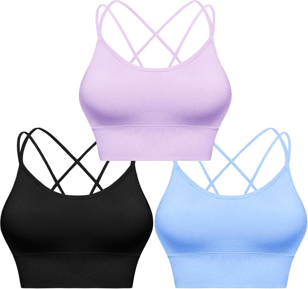 Sykooria 3 Pack Strappy Sports Bra for Women Sexy Crisscross for Yoga Running Athletic Gym Workout Fitness Tank Tops (XL)