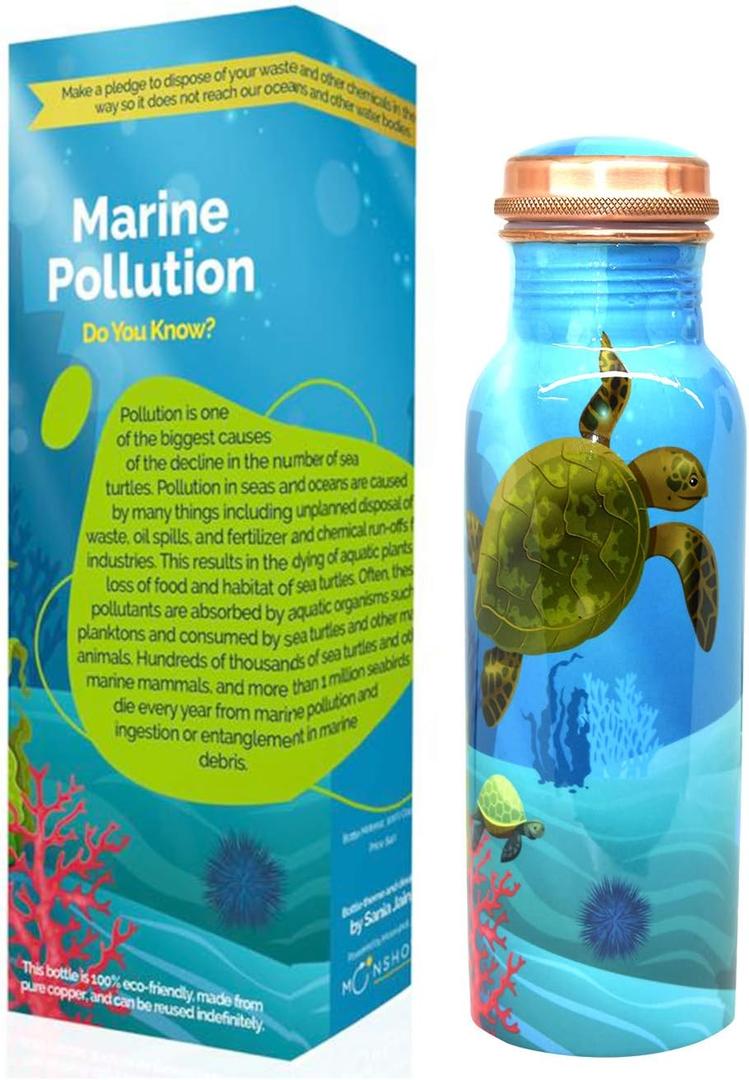 Moonovator EcoBottles  100% Pure Copper Water Bottles | Easy-To-Use and Carry, Fancy Prints | Non-Insulated Bottles with Health Benefits and Emphasizing on Social Causes (Multi)