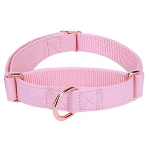 Soft Leather Martingale Dog Collar - Adjustable Rose Gold Limited Slip Collars [Easy to Clean], Stylish Durable Heavy Duty Nylon No Pull Training Collar for Small Medium Large Dogs XS Pink