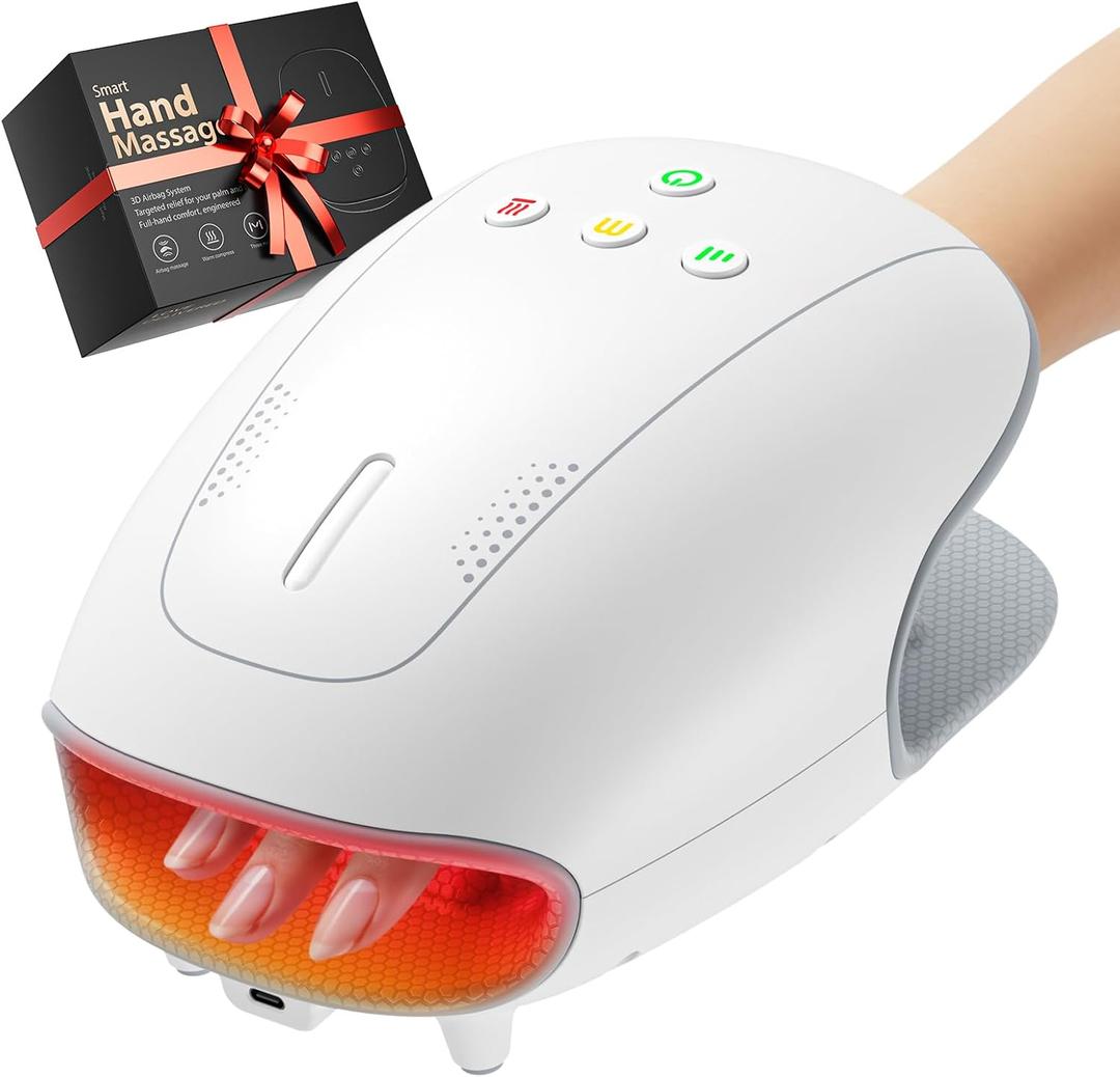 Estefanlo Hand Massager with Heat and Compression, Cordless Hand Massager for Arthritis Pain Relief, 3 Modes Air Compression Finger Massage Device, 2 Heat Levels, Washable Silicone Liner