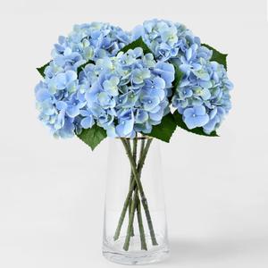 ZYTUYO 5PCS Blue Hydrangea Artificial Flowers Small Fake Latex Real Touch Hydrangeas Flowers with Stems Faux Silk Bouquet for Home Decor Table Wedding Party Outdoor Centerpieces