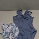 Girls One Piece Swimsuit Cut Out Ruffle Bathing Suit Twist V Neck Swimwear Solid Color with Cover Up Skirt 7-16T (11-12 Years, Dark Blue)