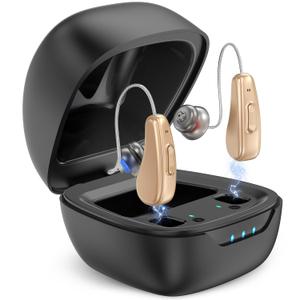 Hearing Aids for Seniors Rechargeable with Noise Cancelling, Hearing Amplifier with 5 Levels of Volume Adjustmen, Simple to Operate and Hear Clear Sound (Black)