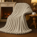 Cozy Fuzzy Fluffy Fur Luxurious Soft Striped Plush Gift Blankets for Family Sofa Chair Bedroom, 50 x 60 Beige