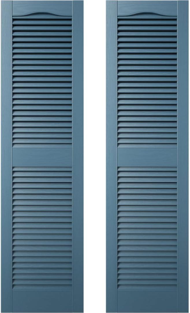 Builders Edge 14.5 in. W x 52 in. H Builders Edge, Standard Cathedral Top Center Mullion, Open Louver Shutters, Includes Matching Installation Spikes (Per Pair), 036 - Classic Blue