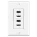 BESTTEN USB Receptacle Outlet, 4.2A/21W High-Speed 4 Port USB Wall Charging Outlet 125VAC Input, Quad Type-A Ports with LED Indicator, Decorator Wallplate Included, UL Listed, White