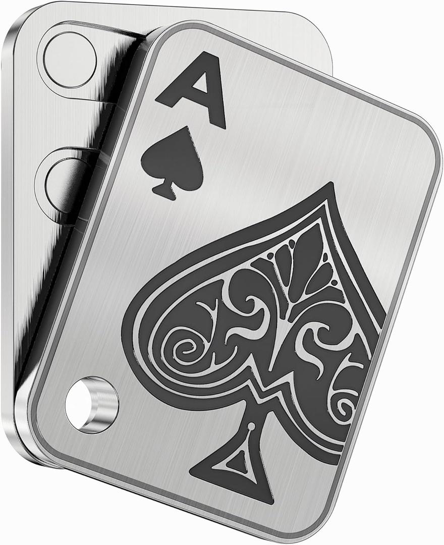 Metal Fidget Toys Adults EDC Fidget Slider Poker Push Card Magnetic Toys for Adults for Anxiety and Stress Relieve Autism ADHD Cool Gadgets for Desk-Poker A Silver