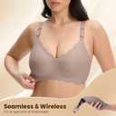 PQK Bras No Underwire for Women Comfortable Wireless Seamless T Shirt Bras Wavy Edge Full Coverage Push Up Bra (Size S Coffee) (S)