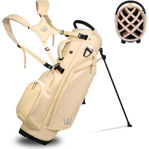 Luxury Womens Golf Bag, PU Leather Golf Stand Bag for Women/Ladies, 14-Way Full-Length Top Dividers, Ultra Lightweight, Large Pockets for Accessories (Sandstone)