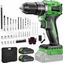 Ginour 21V Brushless Cordless Hammer Drill 442 in.lbs 18000BPM 3/8" Keyless Chuck Impact Drill with 2 Batteries and Charger 23+3 Clutch, 47PCS Accessories for Metal, Wood, Brick Wall