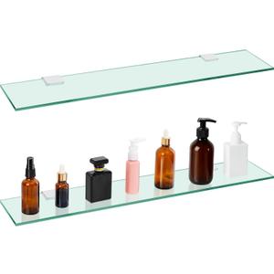 Tatuo 2 Pieces 23.6 Inch Bathroom Shelf Tempered Glass Shelf for Bathroom, 304 Stainless Steel Wall Mount Floating Glass Shelves