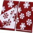 Shemilly 2pcs Christmas Hand Towels Red White Snowflake Jacquard Hand Towel for Bath 100% Cotton Thick Soft Bathroom Kitchen Decorative Set for Xmas Winter Holiday Decor Gift,16 x 27 Inch