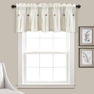 Lush Decor Linen Button Farmhouse Valance Curtians 52"W x 18"L Off White - Linen Valances For Windows - Kitchen Curtains Valances - Bathroom Curtain