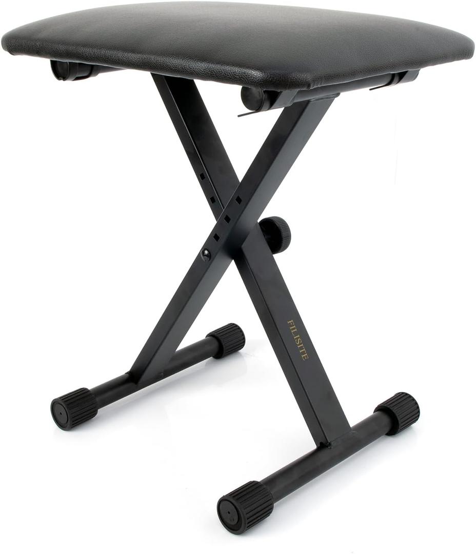 Keyboard Bench X-Style Height Adjustable Padded Cushion Foldable Stool Portable Seat Keyboard Chair for Keyboards Piano Guitar (Black), 11.8 X 15.7 X 19.29 Inches