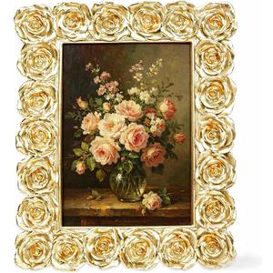 5x7 Picture Frames, Vintage Photo Frame with Glass Front, Rose Ornate Antique Picture Frame for Tabletop Wall Hanging, Resin Pictures Display Frame for Home Decor