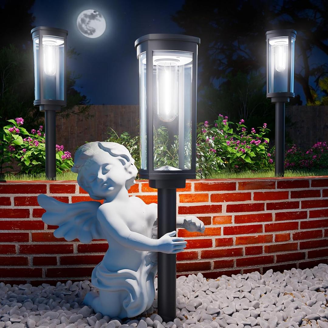 ALFIOT Solar Pathway Lights Outdoor, Bright Solar Lights Outdoor, IP65 Waterproof Landscape Lighting for Yard Patio Walkway Driveway Pathway (Cool White (Cylinder), 12 Pack)