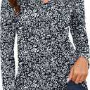 LOMON Women's Casual Shirred V Neck Tops Smocked Long Sleeve Shirts for Women Fall Loose Pleated Tunic Blouses (XX-Large, Black Floral)