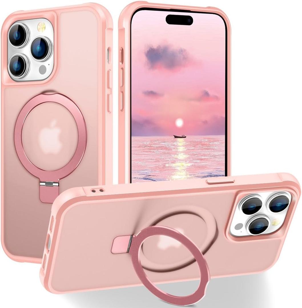 2 x Hocase for iPhone 14 Pro Case 6.1", with Magnetic Ring Stand [Compatible with MagSafe] [Military Grade Protection] Slim Shockproof Translucent Protective Phone Case - Pink