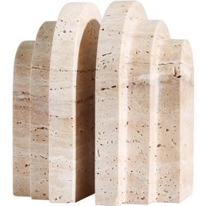 Modern Book Ends for Shelves Nature Marble Decorative Bookends Heavy Duty Bookshelf Holder for Office Desk Decoration (Beige)