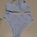 KANGKANG Girls Swimsuit Bikini Set Solid Color V-Neck Two Piece Bathing Suit with Chest Pad Adjustable Straps Swimwear 7-16T (9-10 Years, Sky Blue)