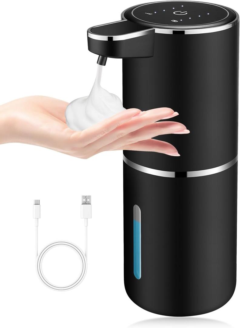 1 Pack Automatic Soap Dispensers,12.8oz/380ml USB Touchless Automatic Foaming Soap Dispenser,Rechargeabled Wall Mounted Smart Soap Dispenser for Bathroom Kitchen Dish Soap(Black)