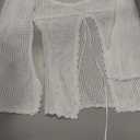 Women Crochet Tunic Beach Cover Up Sexy Front Slit Tie Waist Bikini Bathing Suit Long Sleeve Knit Top Cover Ups (Small, White)