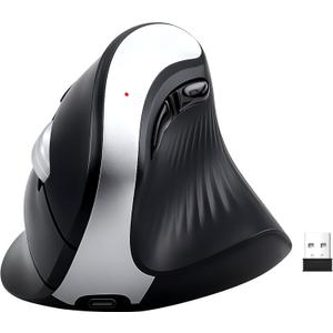 Wireless Ergonomic Vertical Mouse, Rechargeable Tri-Mode (Dual Bluetooth + 2.4G USB) Optical Mouse with Adjustable RGB Lighting, Multi-Device Control for Laptop, PC, Mac, iPad, Desktop (Dark Black)