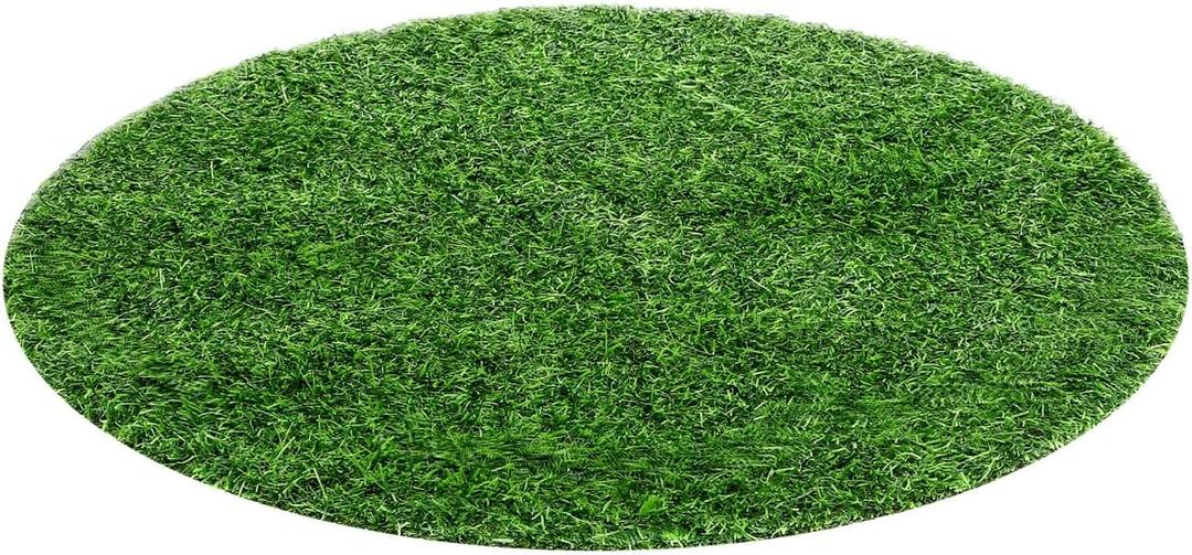 PRETYZOOM Artificial Grass Tablecloth, 19.6'' Round Glass Table Mat with Non-Slip Base, Plastic Green Turf for Balcony, Patio, Wedding Tabletop Faux Grass Mat Decoration