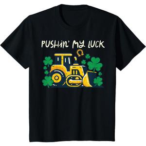 Kids St Patricks Day Bulldozer Saint Paddys Construction Boys Kid T-Shirt (Black)