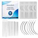 Piercing Taper Tool 18Pcs - 14G, 16G, 18G, 20G, Straight, Curved Needles - Piercing Insertion Tool Set for Nose Studs, Lip Rings, Earring - Changing Tool for Piercings