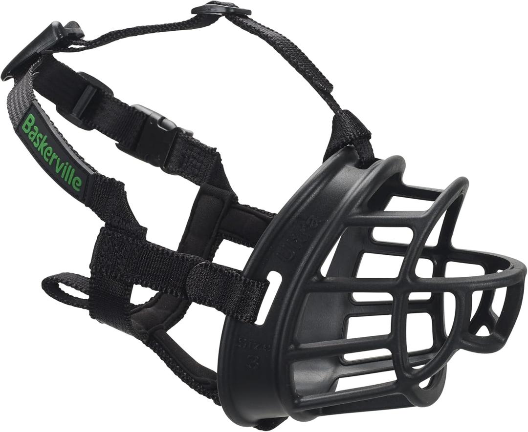 Baskerville ULTRA Muzzle - Patented Humane Design, Breathable, Dog can Pant and Drink, Adjustable, Padded, Training Muzzle for Medium-sized Dogs, Prevents Biting, Wildlife Scavenging (Size 4, Black)