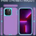 for iPhone 13 Pro Max Case, with Screen Protector, Dust-Proof Port Cover, Full-Body Non-Slip Silicone Rubber Covered, Military Grade Drop-Proof Shockproof Phone Case, Mint/Purple