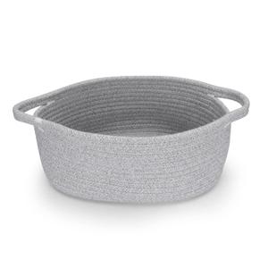 Small Woven Basket Cute Oval Cotton Rope Gifts Basket with Handle Empty Baby Wicker Storage Baskets Nursery Box Bin Kids Organizer Cat Dog Toy Baskets Easter Baskets Grey, 4 Pack