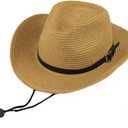 Men's Floppy Packable Straw Hat Beach Cap Newsboy Fedora Sun Hat, Big Brim, Adjustable Chin Strap (Medium-Large, Khaki)