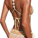 ZAFUL Women's Bikini Sets Beads Racerback Triangle Swimsuits 2 Piece Tie Side Cheeky Bathing Suits (M)