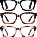 3 x Reading Glasses for Women, Blue Light Blocking stylish high end Oversized Square Computer Readers Spring Hinge（Black+Brown+LightPink，+3.5）