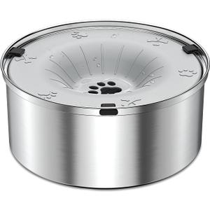 SCHITEC Dog Water Bowl No Spill 1.2L/40oz Slow Drinking Anti-Splash Stainless Steel Dog Bowl with Floating Disk, Spill Proof Pet Travel Water Dispenser for Sloppy Messy Drinkers(Light Gray)