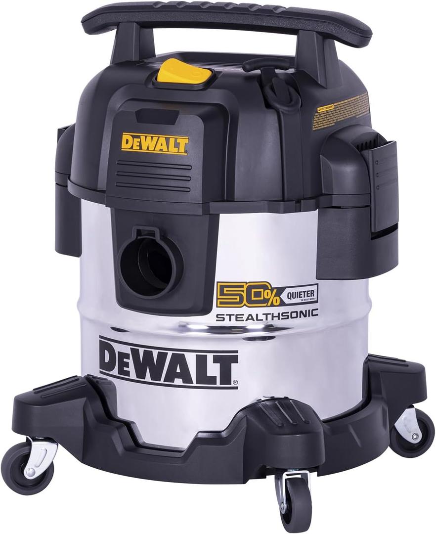 DEWALT 5 Gallon STEALTHSONIC Shop Vacuum Wet and Dry, Powerful Suction & Portable Shop Vac with Attachments, Ultra Quiet Wet Dry Vacuum for Home, Garage, Car, Workshop, Jobsite, DXV05S-QT, 4 Peak HP. Incomplete