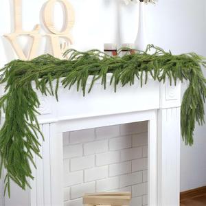 Christmas Garlands Artificial Norfolk Pine Garland Real Touch Faux Greenery Garland for Holiday, Fireplace, Mantle, Window, Stairs, Indoor, Outdoor Decor, 6FT